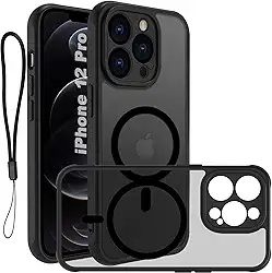 USTIYA Magnética Capa para iPhone 12 Pro 6,1 polegadas Case Matte Acrílico Uso Resistente Protetora de Câmera Capinha Acessórios para Celular com Cordão Preto FGCX