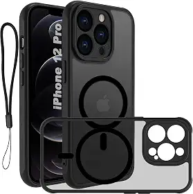 USTIYA Magnética Capa para iPhone 12 Pro 6,1 polegadas Case Matte Acrílico Uso Resistente Protetora de Câmera Capinha Acessórios para Celular com Cordão Preto FGCX