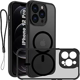 USTIYA Magnética Capa para iPhone 12 Pro 6,1 polegadas Case Matte Acrílico Uso Resistente Protetora de Câmera Capinha Acessórios para Celular com Cordão Preto FGCX