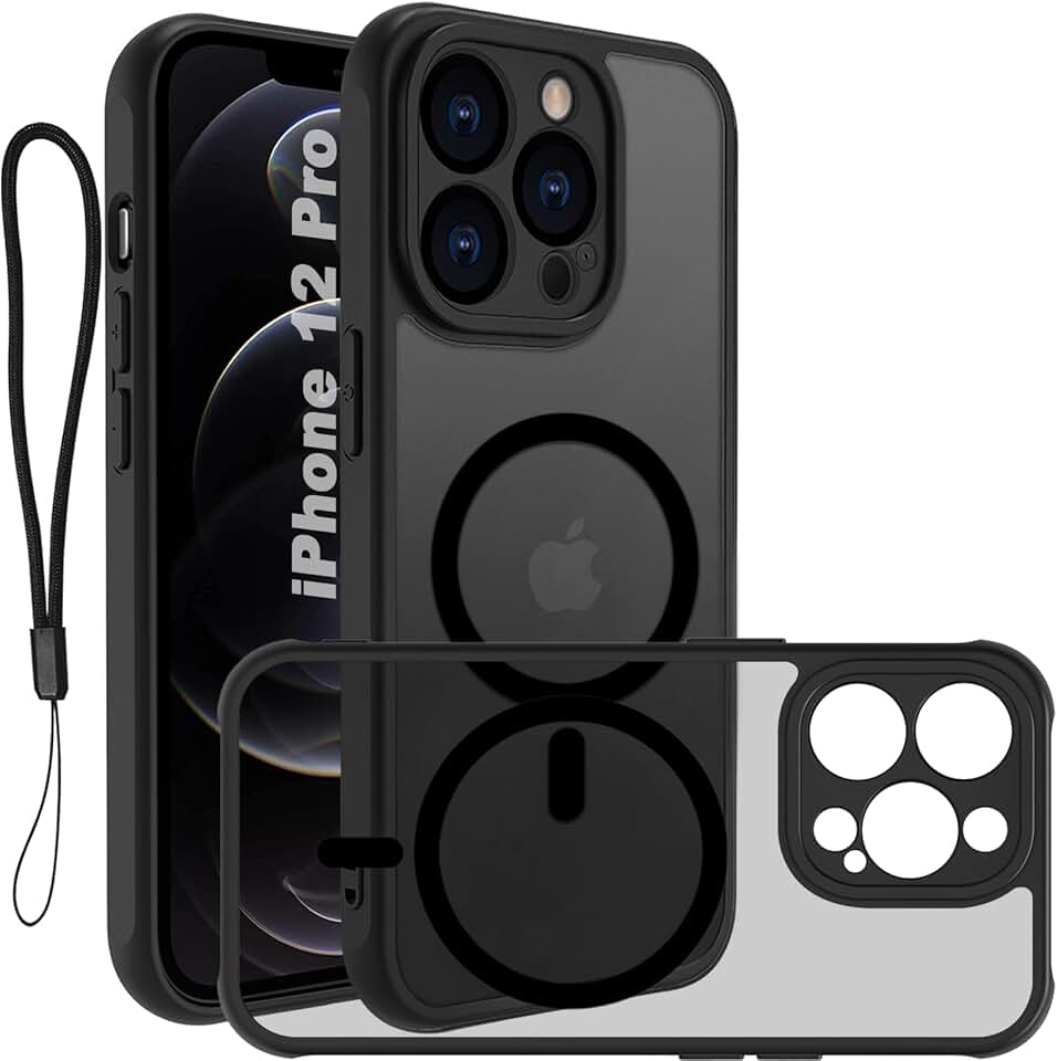 USTIYA Magnética Capa para iPhone 12 Pro 6,1 polegadas Case Matte Acrílico Uso Resistente Protetora de Câmera Capinha Acessórios para Celular com Cordão Preto FGCX