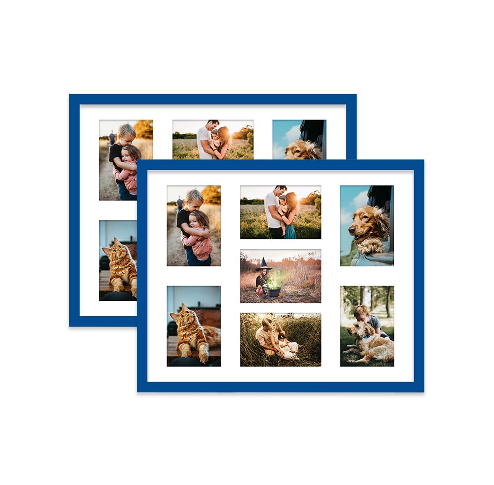 Blue Multi Photo Frame - Holds 7 x 6x4 Pictures, Family Collage Picture Frame for Wall Display, 20x16 Frame size, Set of 2