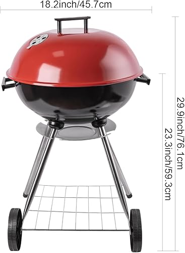 Miniatura 5 de Parrilla de carbón  Parrilla portátil de carbón de 18 pulgadas con mango y ruedas  Parrilla de hervidor para exteriores, patio, picnics, fiestas