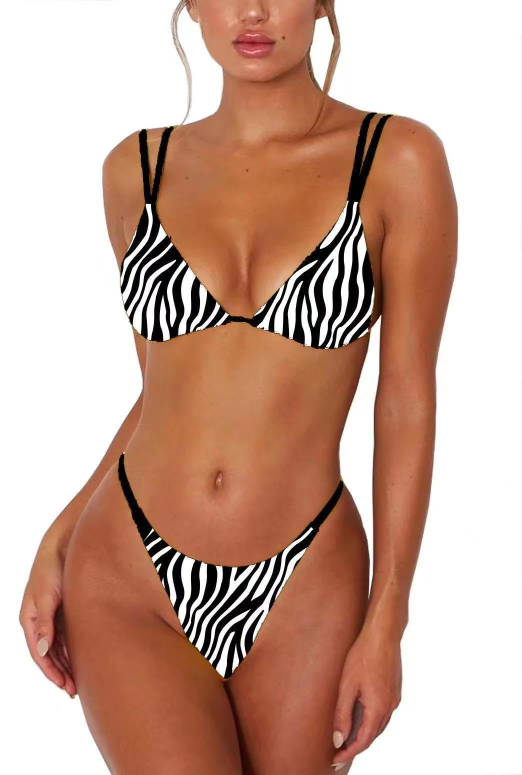 Costume da Bagno Sexy da Donna, con Perizoma, Due Pezzi, con Spalline Doppie, Costume da Bagno a Triangolo
