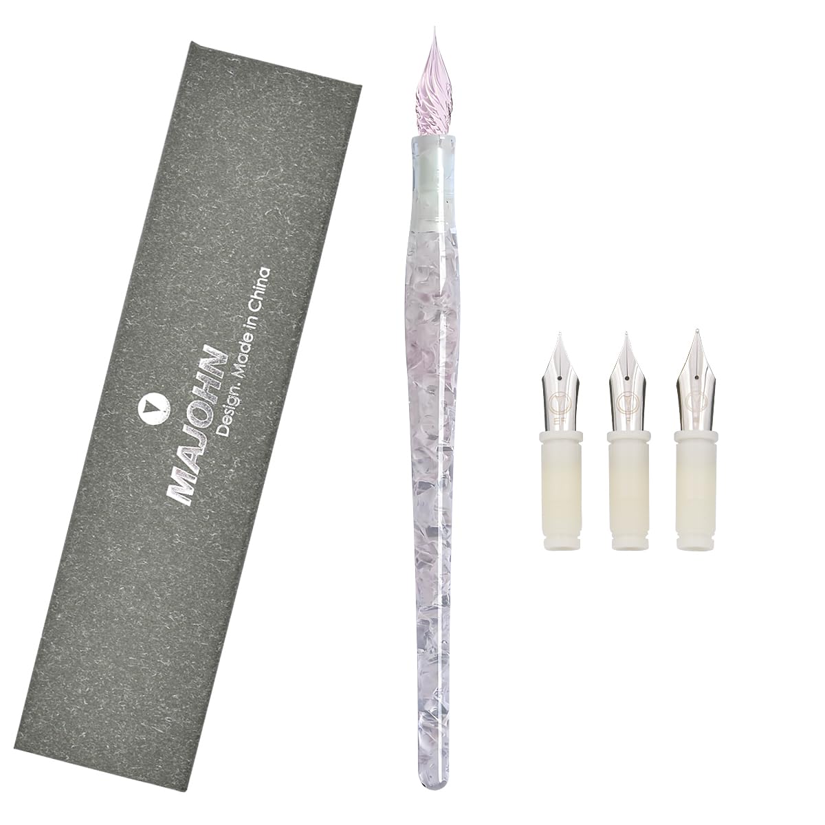 SIPLIV MAJOHN Multifunctional Dual-Purpose Pen Glass Nib Dip Pen with 3 Types Replacement Fountain Pen Nib, Resin Writing Signature Painting Pen - Pink