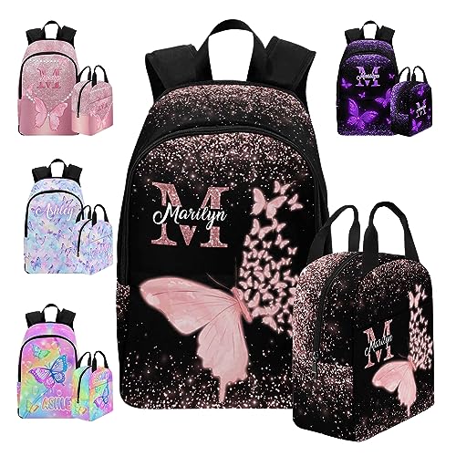 MyPupSocks Custom Backpack for Girls, Personalized Girls Backpack Butterfly Casual Schoolbag Monogram with Initial Name for Kids Customized Kids Bookbag for Back to School