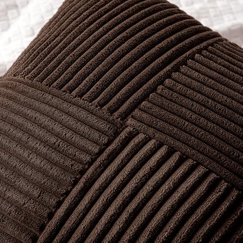 Image of MIULEE Dark Brown Decorative Throw Pillow Covers 18x18 Inch for Couch Bed Sofa Pack of 2 Chocolate Boho Farmhouse Throw Pillows Soft Cross Corduroy Patchwork Textured Cushion Cases