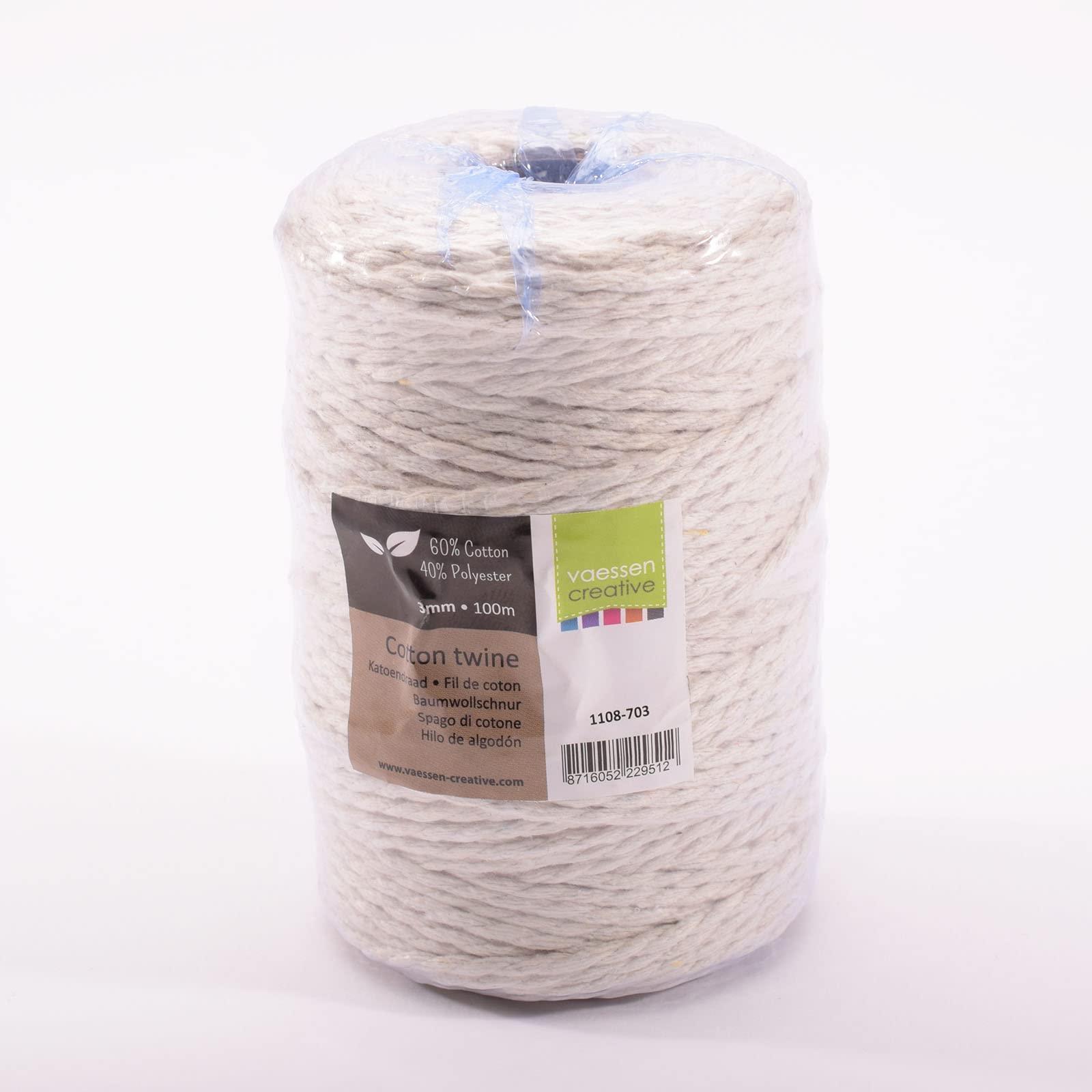 Vaessen Creative Twine String, White, 3mm x 100m, Cotton Mix Macramé Rope for Gardening, Threading Beads, Boho Décor, Making Friendship Bracelets and DIY Crafts