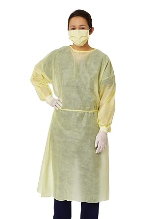 Disposable Protective Isolation Gown with Elastic Cuff,Latex Free,Non-Woven, Fluid Resistant,ONE Size FITS All,Pack of 10 Yellow