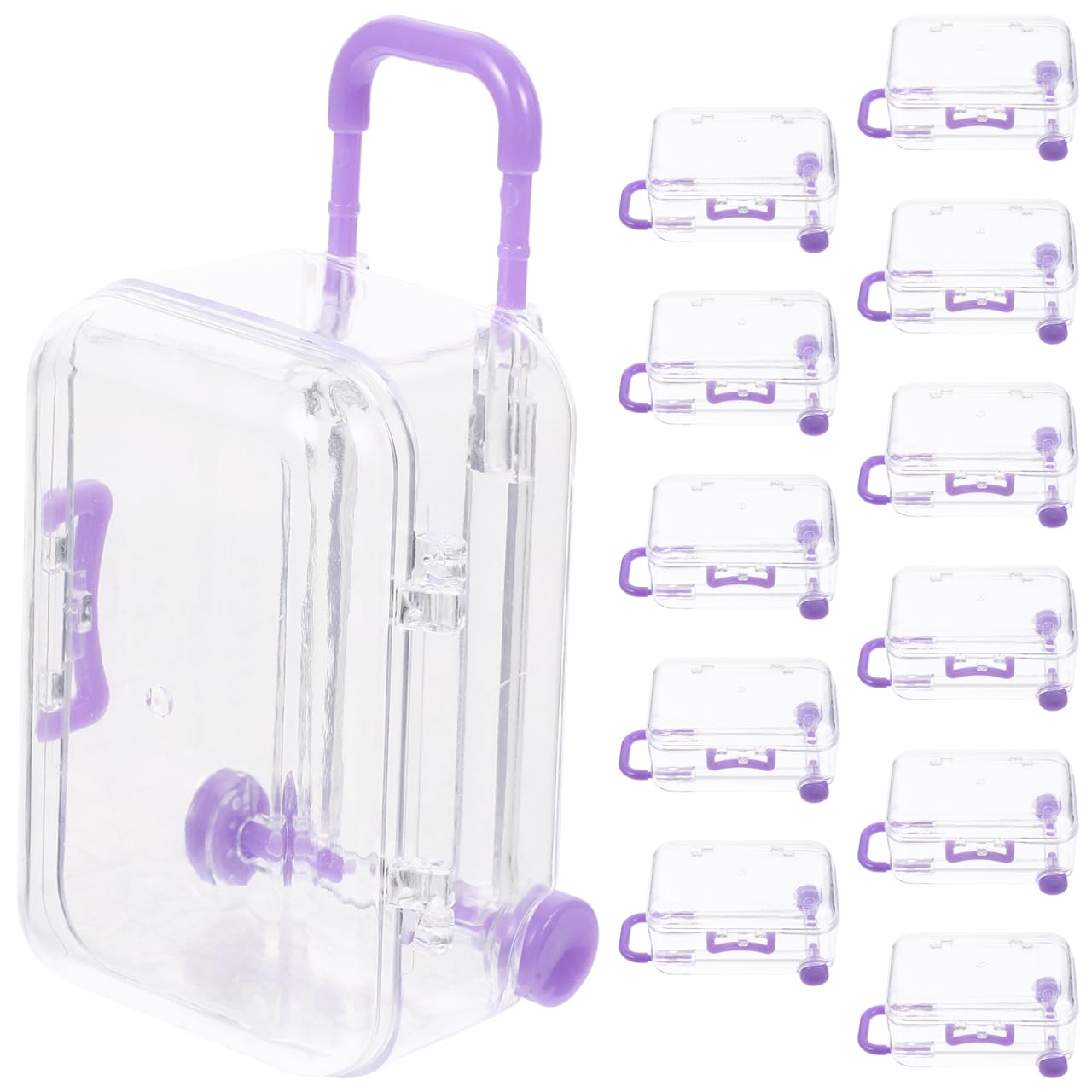 Mini valise voyage plastique transparent violet contre perte petits bijoux