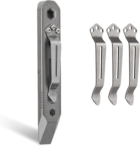 KeyUnity KR00 EDC Pocket Pry Bar Bit Bar Titanium Multitool & KA23 Clip de bolsillo de acero inoxidable paquete
