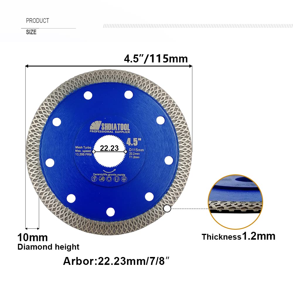 SHDIATOOL Tarcza do cięcia diamentowego 5 szt. 115 mm / 4,5 cala bardzo cienkie ostrze do piły z siatki do płytek marmurowej porcelany ceramicznej