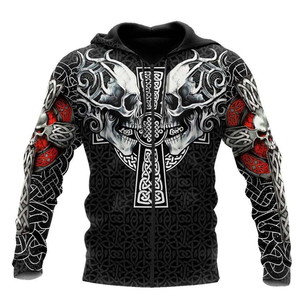C2JewViking Warrior 3D Digital Printed Hoodies Novelty Skull Sweatshirt Casual Tattoo Shirts