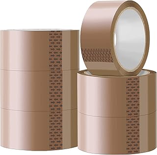 Brown Packing Tape Strong for Moving House- 6 Rolls - 48MM x 66M Sticky Tape, Heavy Duty Parcel Tape for Packing Boxes, Thick and Super Adhesive Clear Packaging Tape for Office Supplies & Paper