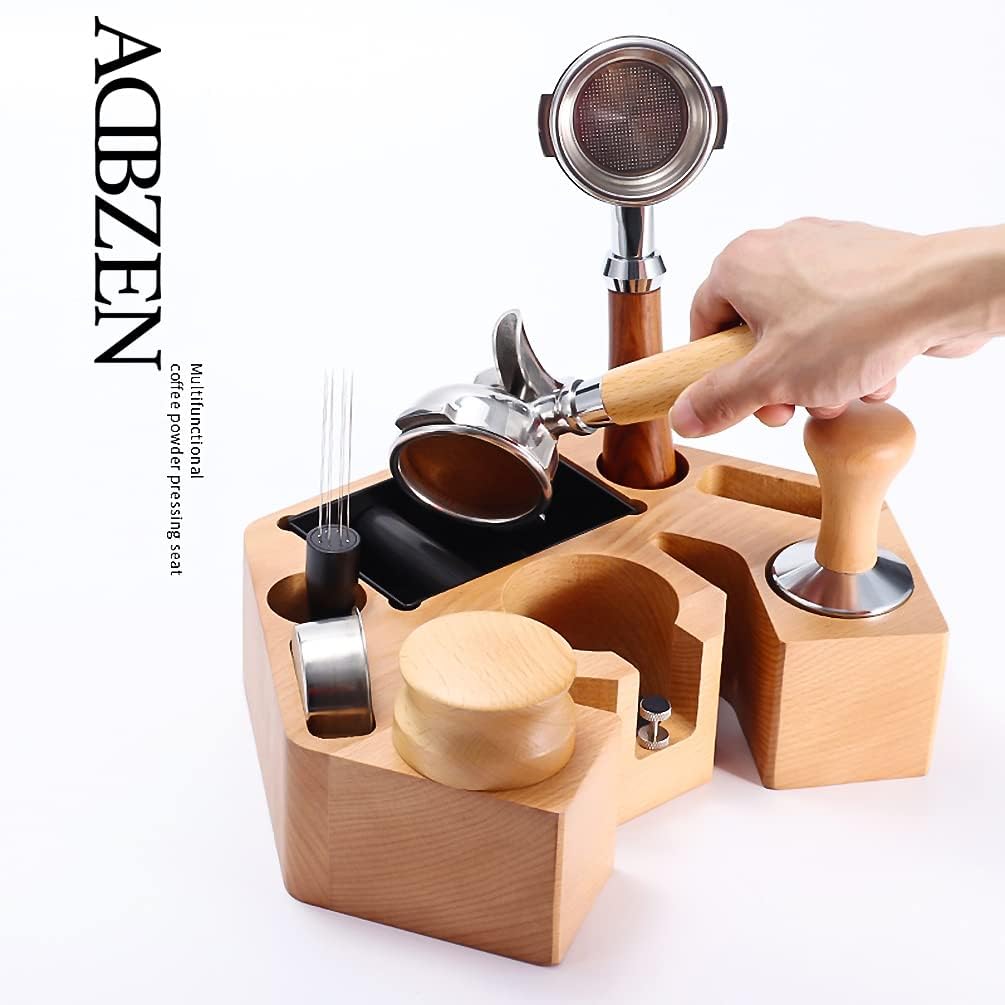 Coffee Filter Tamper Holder Wooden Espresso Machine Coffee Bar Accessories 8 in 1 Espresso Tamper Mat Stand Holder Tamping Station with knock box (51/54mm))