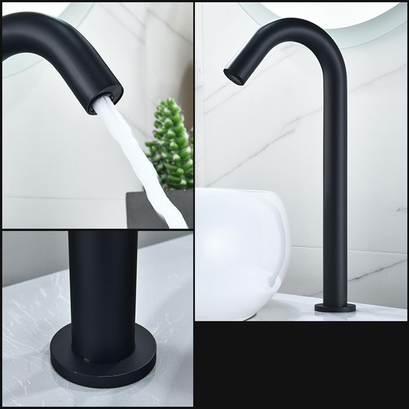 XJTNLB Grifo Lavabo Sensor Automático Grifo Automatico Baño Caño Cuello de Cisne Griferia Baño Agua Fría y Caliente,Oro,Alto