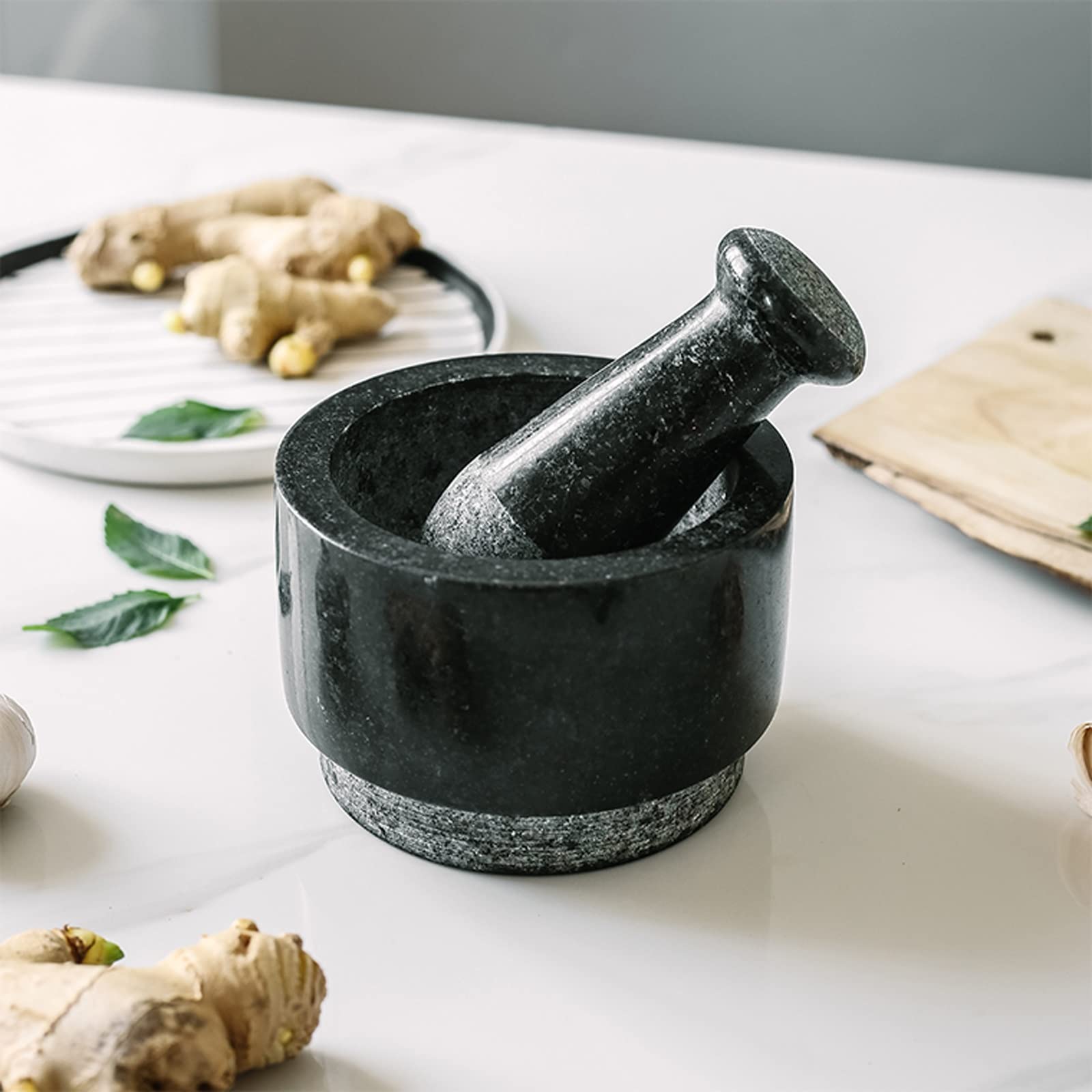 Knoblauchpresse Edelstahl Marmor-Mörser- und Stößel-Set, doppelseitiger Mahl-Design-Gewürzbrecher, Misch-Mahlschüssel, Tablettenbrecher, Pfeffermühlen-Mörser-Stößel, Knoblauchmühlen-Zerkleinerer, DIY-
