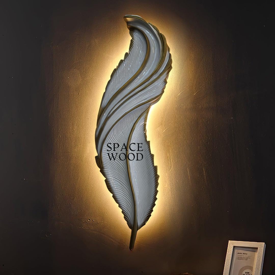 SPACE WOOD LED Lamp, Wall Mounted LED Sconce Lamp, Wall LED Lamps, Feather LED Lamp, Decorative Wall Lamp, (L36XW10 Inch) (White/Golden Design 2) (B0DDXSD9VP) Amazon Price History, Amazon Price Tracker