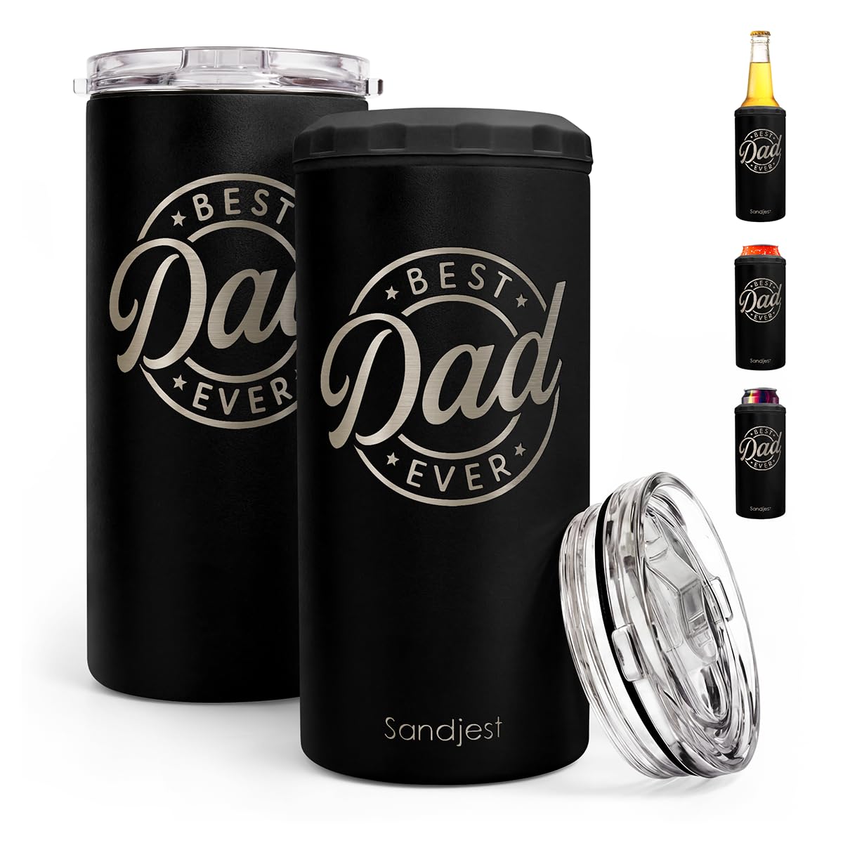 Best Dad Ever Can Cooler Drink 12oz - Travel Mug Cup - Stainless Steel Insulated for Men - Tumbler Cans Koozie, Son - Daughter Gift for Dad Daddy Papa Christmas, Birthday, Father's Day