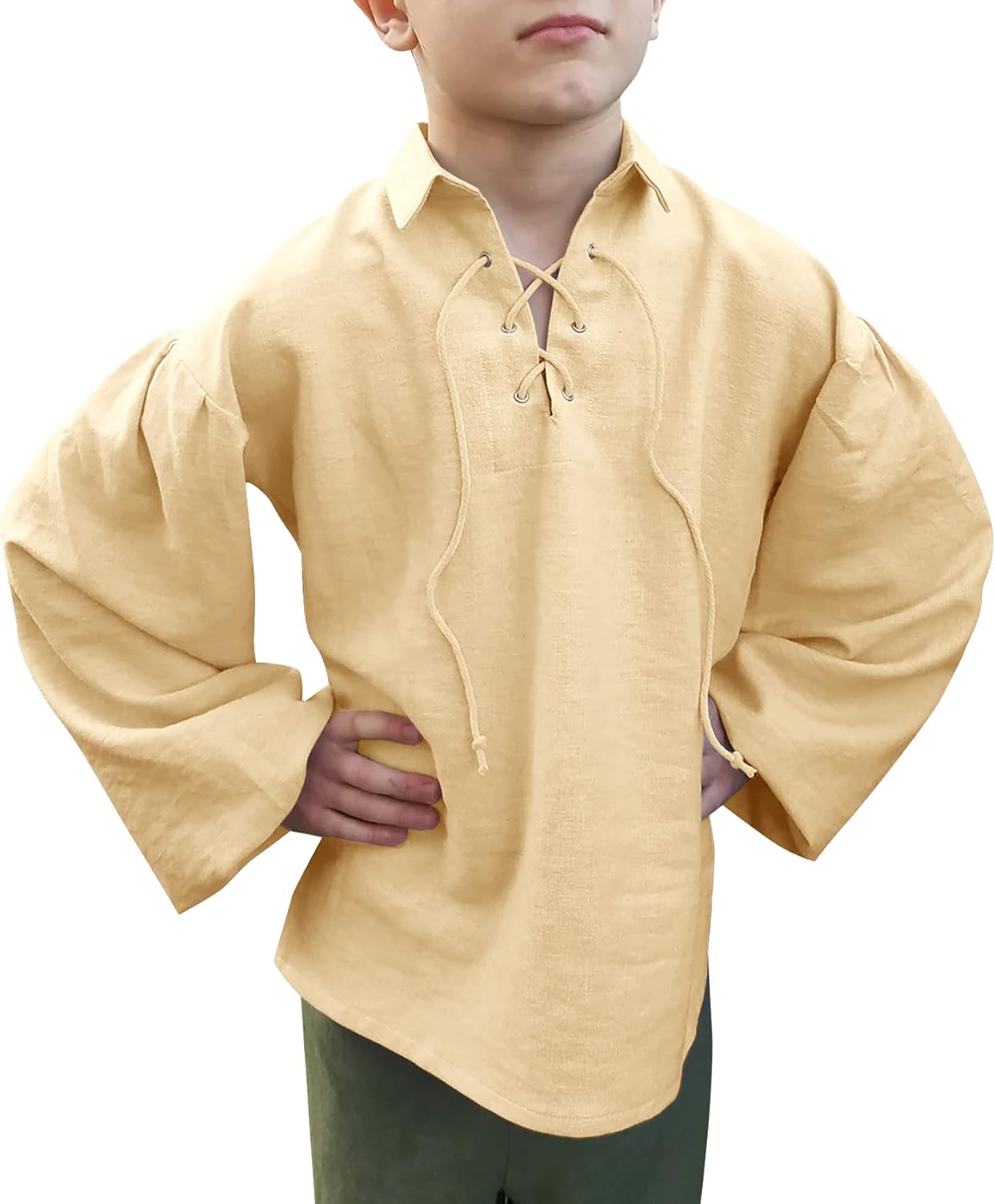 Bbalizko Boys Medieval Pirate Shirt Kids Renaissance Lace up Halloween Scottish Jacobite Ghillie Costume Tops