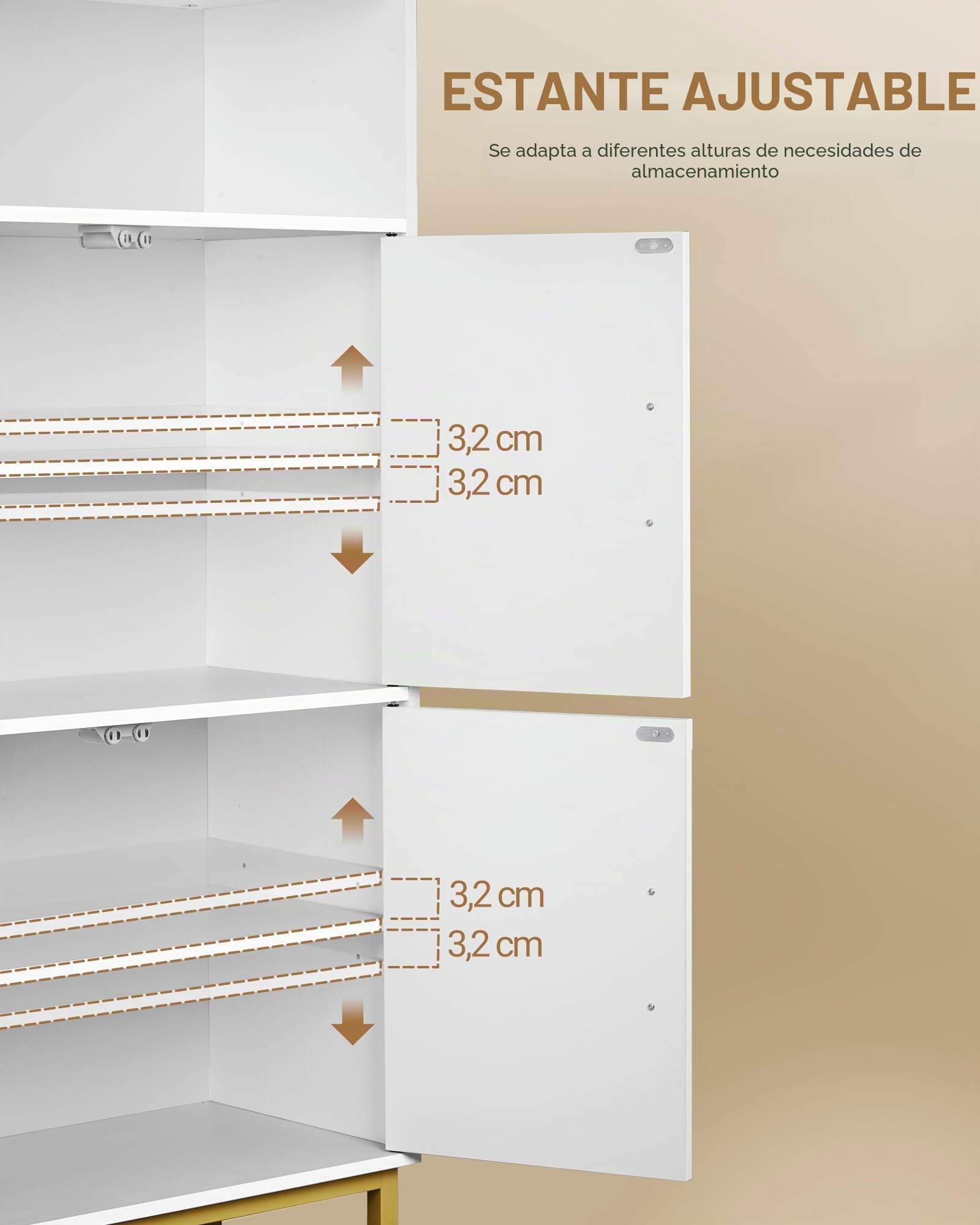Hzuaneri Armario de Baño, Armario de Almacenamiento, 2 Puertas de Mueble y 1 Espacio Abierto, Estantes Ajustables, Baño de Casa, Sala de Estar, Estudio, Dormitorio, 30 x 60 x 120 cm, Blanco SC45613G
