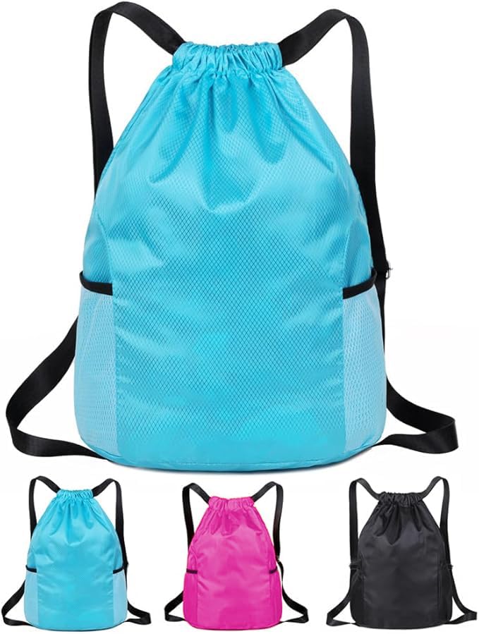 Drawstring Bag, Drawstring Gym Bag, Waterproof Running Backpacks Sports String Bag String Swim PE Bags for Sports, School, Gym, Travel, Swimming, Climbing, Hiking, Beach (Light Blue)