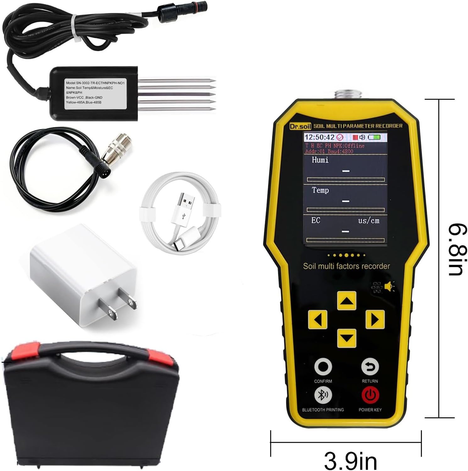 Tester del Terreno Multifunzionale 7 in 1, Tester di azoto, fosforo, potassio, NPK, PH, ECC., Test di fertilità del Terreno Digitale ad Alta precisione e sensibilità.
