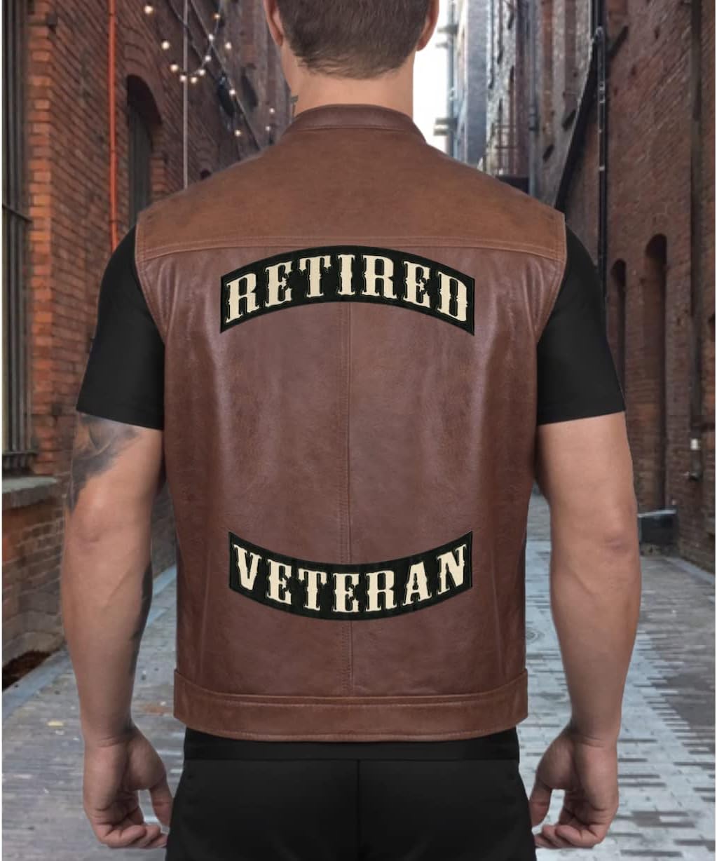 Retired Veteran Rockers 12" | Military Vet Recon Motorcycle Jacket Back Patches | Large Embroidered Iron On 2 pc. Set - by Nixon Thread Co. (12")