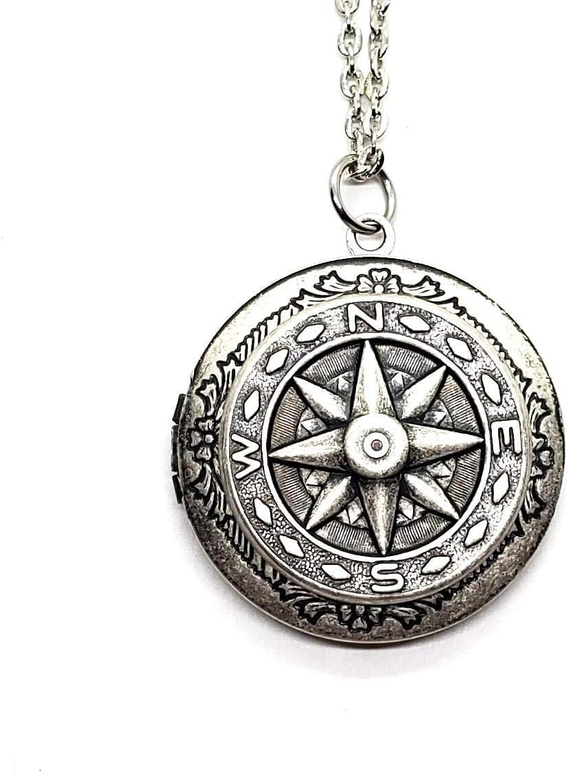 Handmade Oxidized Silver Compass Locket Necklace