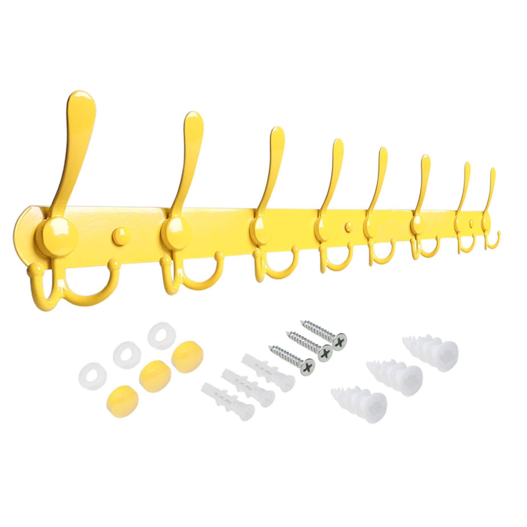 VXAR Coat Racks Wall Mounted 8 Tri Hooks Hanger Heavy Duty Stainless Steel for Hanging Towel Clothes Robes Bag Purse Entryway Bathroom Bedroom Yellow 1P