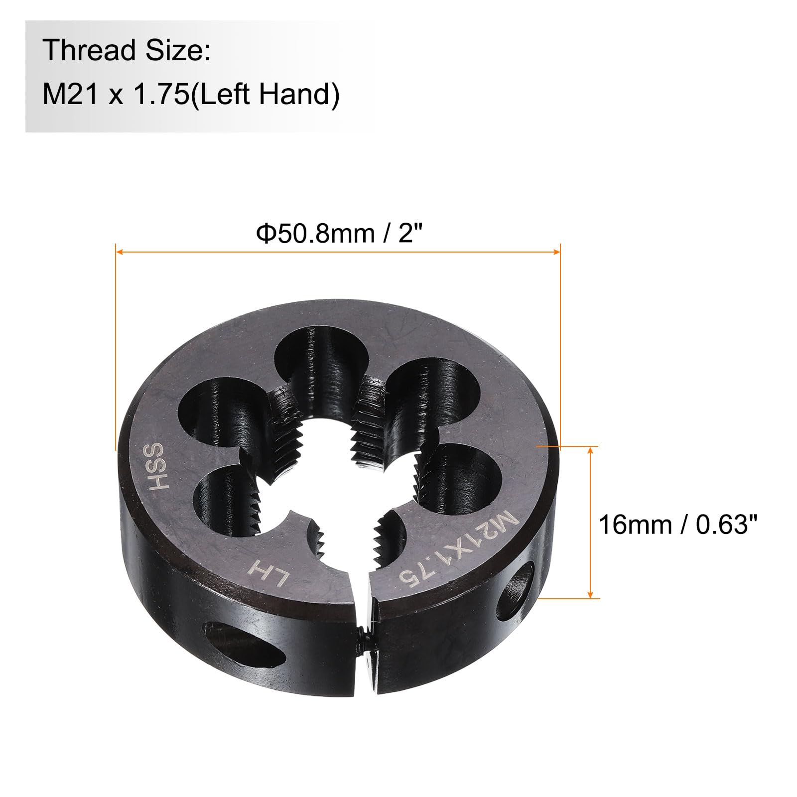 Filiera per Filettatura Tonda M21 x 1,75 Filettatura metrica 2" OD Matrice per Filettatura Tonda Regolabile in Acciaio rapido (HSS) per Mano Sinistra per Riparazione filettature