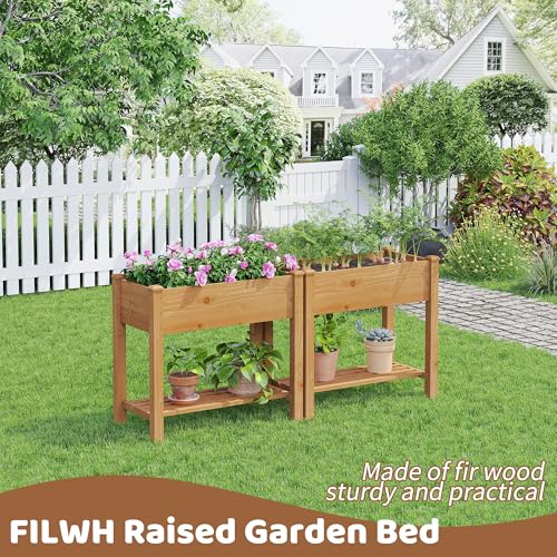 Image of Raised Garden Bed with Legs Elevated Wooden Planter Box Stand Large Planter Stand Box for Fruits Vegetables Flowers with Divider with Bag - 34x18x30.5IN(Brown)