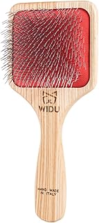WIDU - Brush for Dogs and Cats, Ideal for Medium and Large Pets with Long Hair, Professional Carder in Ash Wood, Handmade in Italy - 21.5 x 9.4 cm, with 24 mm Long Teeth and 45Â° Inclination