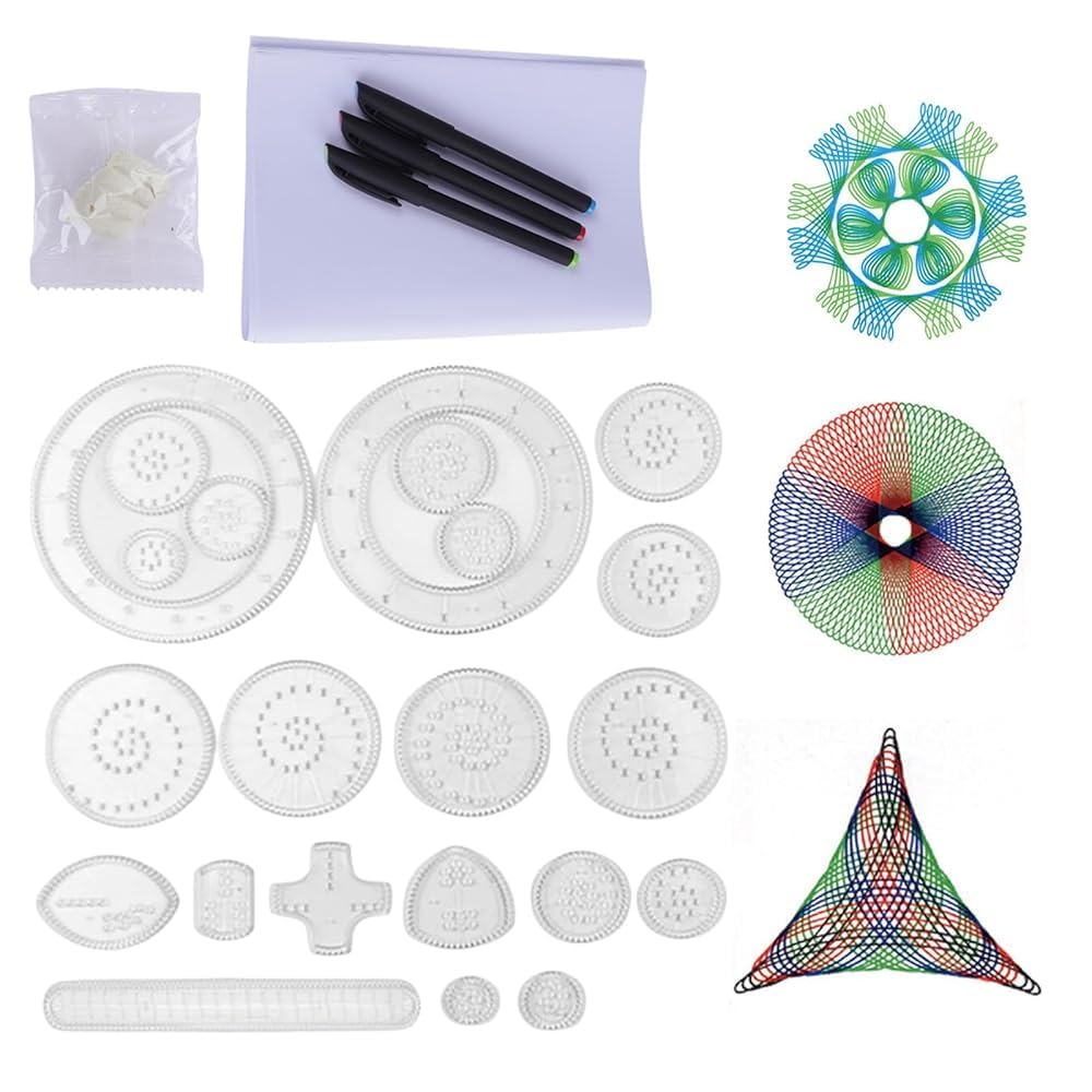 EceoThsy Spiral Designer, 26-częściowy wielofunkcyjny zestaw spiralny do kreatywnego rysowania, kolorowe szablony do malowania dla dzieci i dorosłych, dla artystów, szablonów spiralnych okręgów