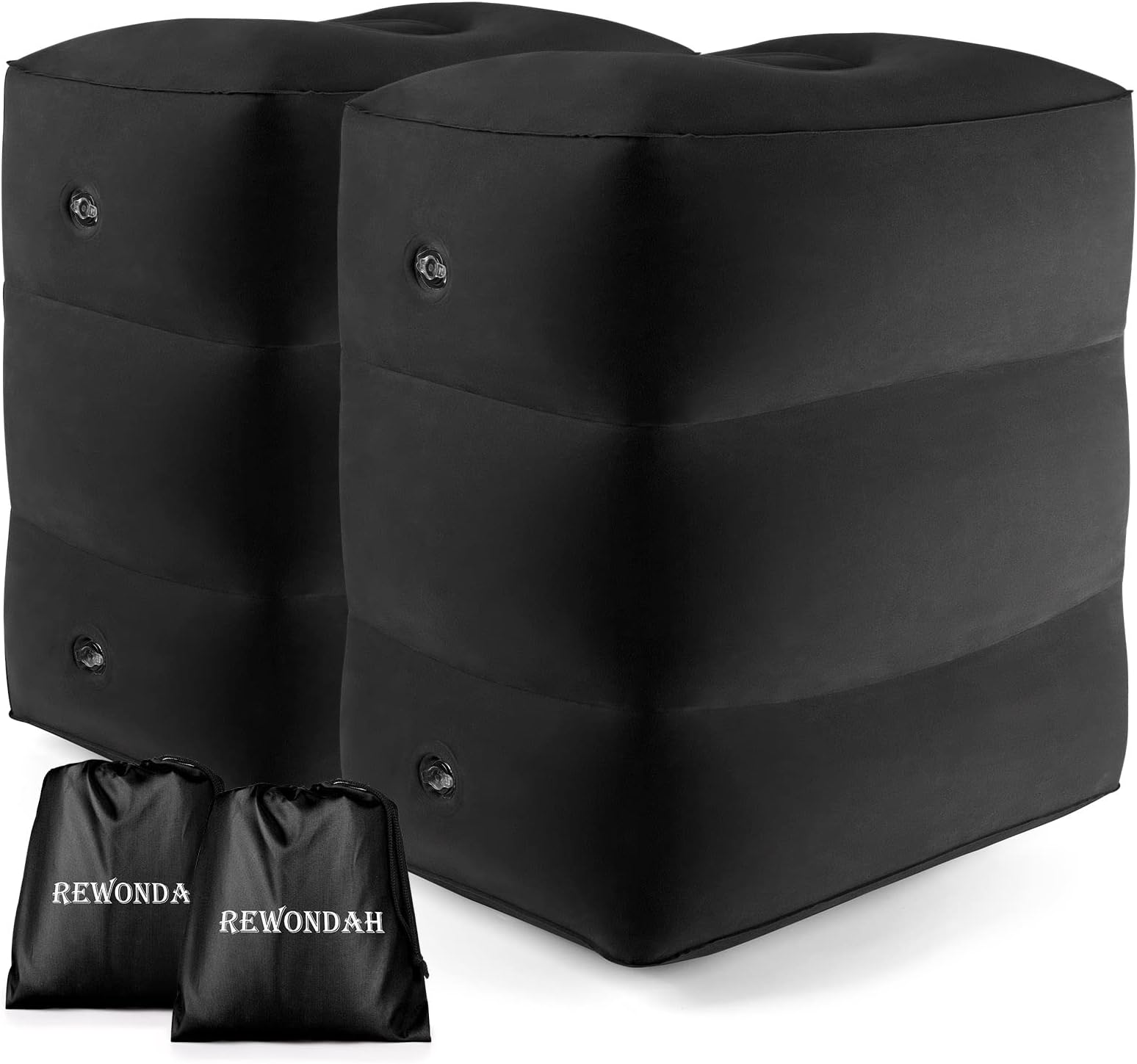 [2-Pack] Rewondah Inflatable Foot Rest for Airplane Travel | Adjustable Height Pillow | Kids Bed and Toddler Seat Extender | Air Travel, Flights, Train, Car