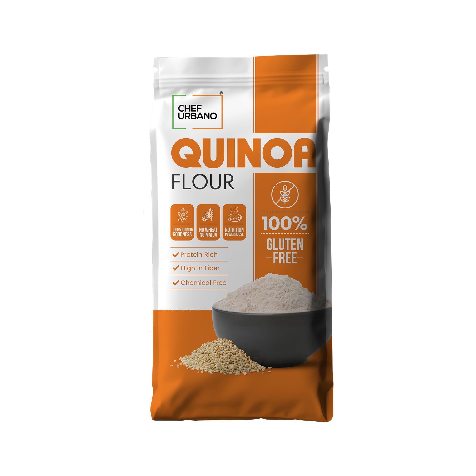 Chef Urbano Quinoa Flour 500 g | High Mineral Content Than Rice | Rich in Protein and Fiber | Diabetic Friendly | Aids weight Loss | Gluten Free | Vegetarian | Non GMO | Diet Food