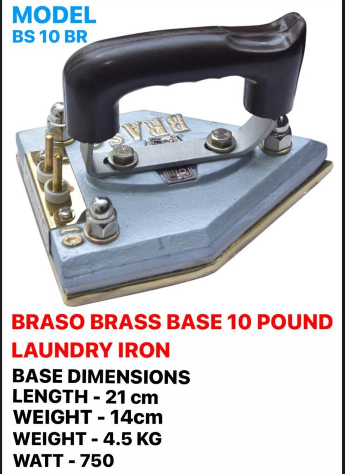 Buy Braso laundry iron 10 pound [4.5 kg] 800 watt with brass base