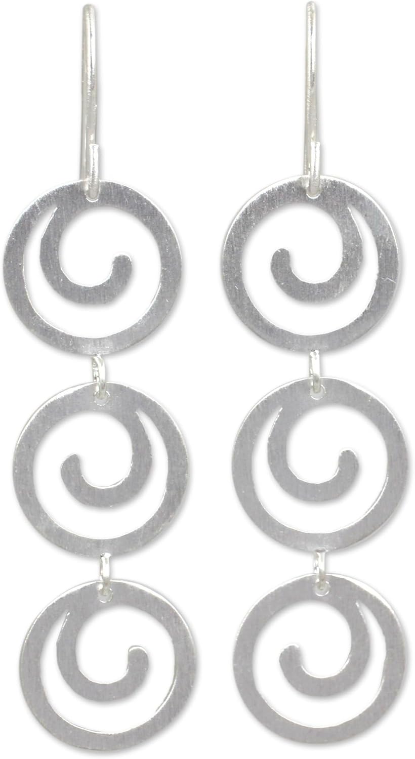 NOVICA Artisan Handcrafted Sterling Silver Dangle Earrings | Modern Design | Thailand | 2 in L x 0.5 in W | 'Endless Energy'