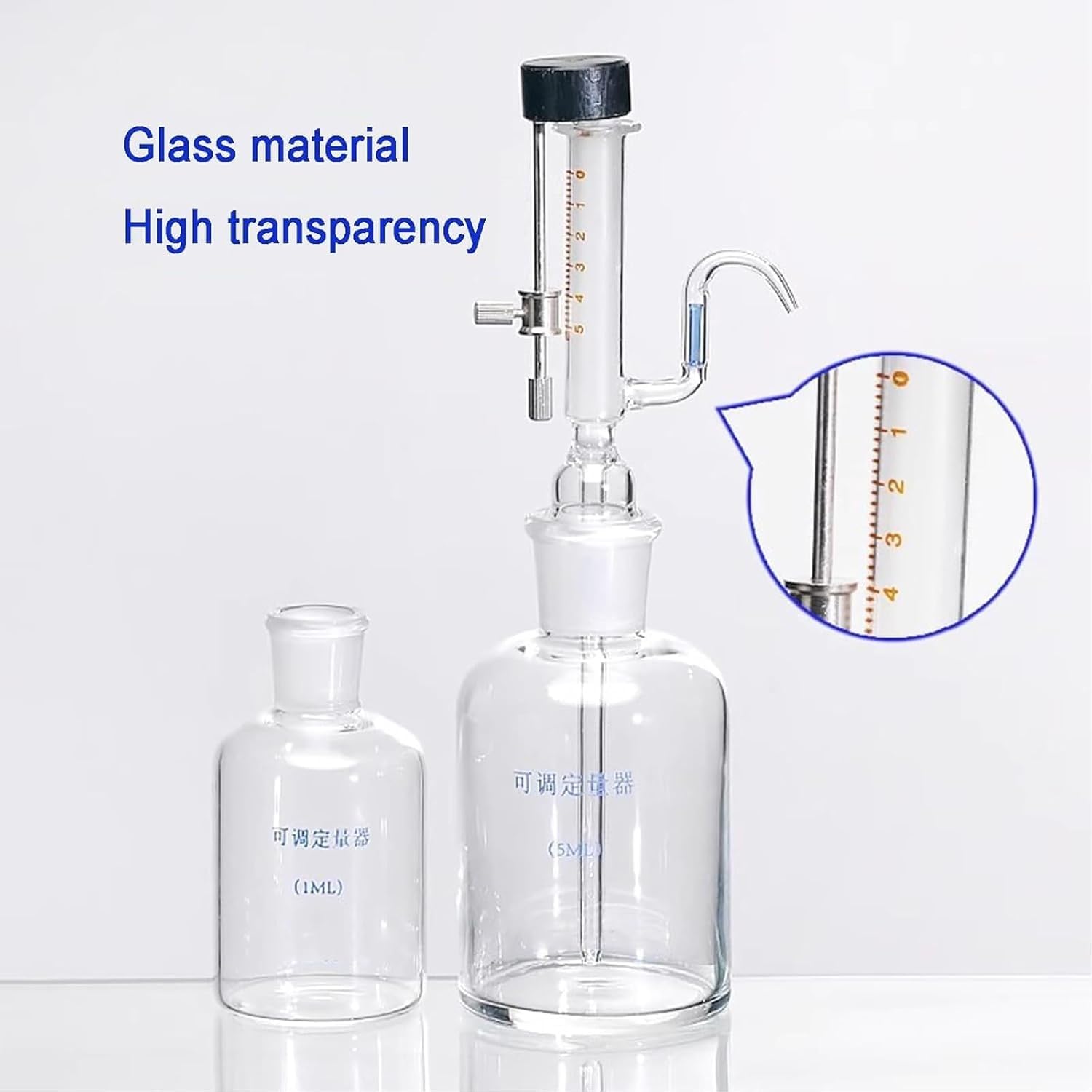 Szklana Butelka Z Pipetą, Mikroregulowany Dozownik Cieczy Ze Stalowym Pokrętłem, 125 Ml-250 Ml, Szklany Dozownik Z Gwintem I Precyzyjną Skalą Do Precyzyjnych Pomiarów Laboratoryjnych(1-125ml)