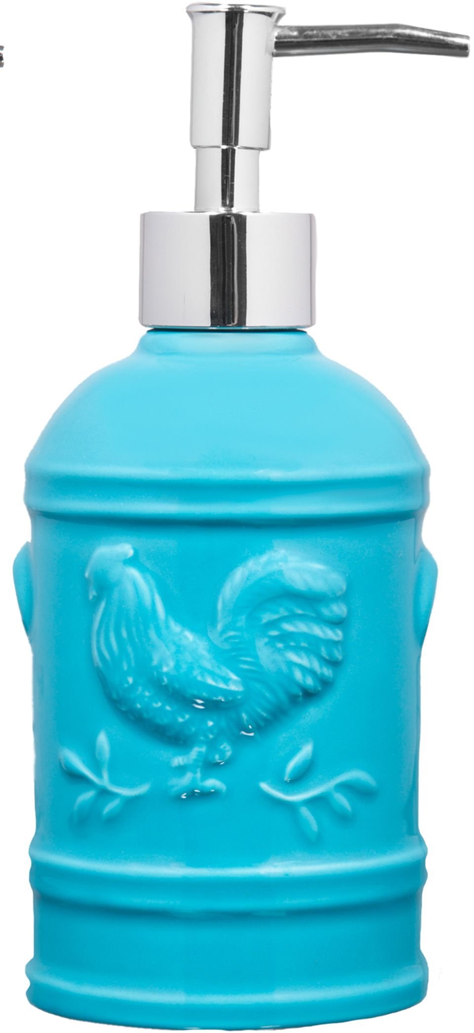 Aqua Ceramic Rooster Soap Dispenser- Lotion Dispenser for Kitchen or Bathroom Countertops