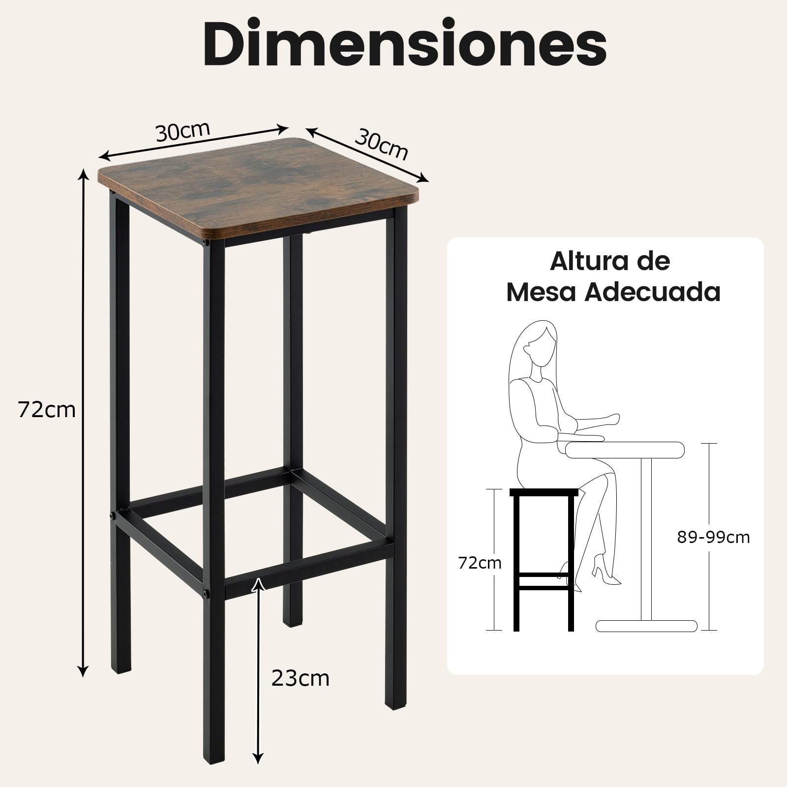 COSTWAY Juego de 4 Taburetes de Bar, 30 x 30 x 72 cm, Silla de Comedor con Marco de Metal y Asiento de Madera, Taburete Alto para Comedor Cocina, Fácil de Montar (72 cm)