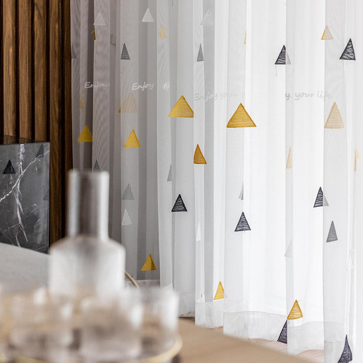 Rideaux en tulle de style nordique pour les traitements de fenêtre d'enfants de chambre à coucher d'enfants transparents pour la personnalisation finie de salon-tulle jaune, w500cm x h260cm, 1.Hook