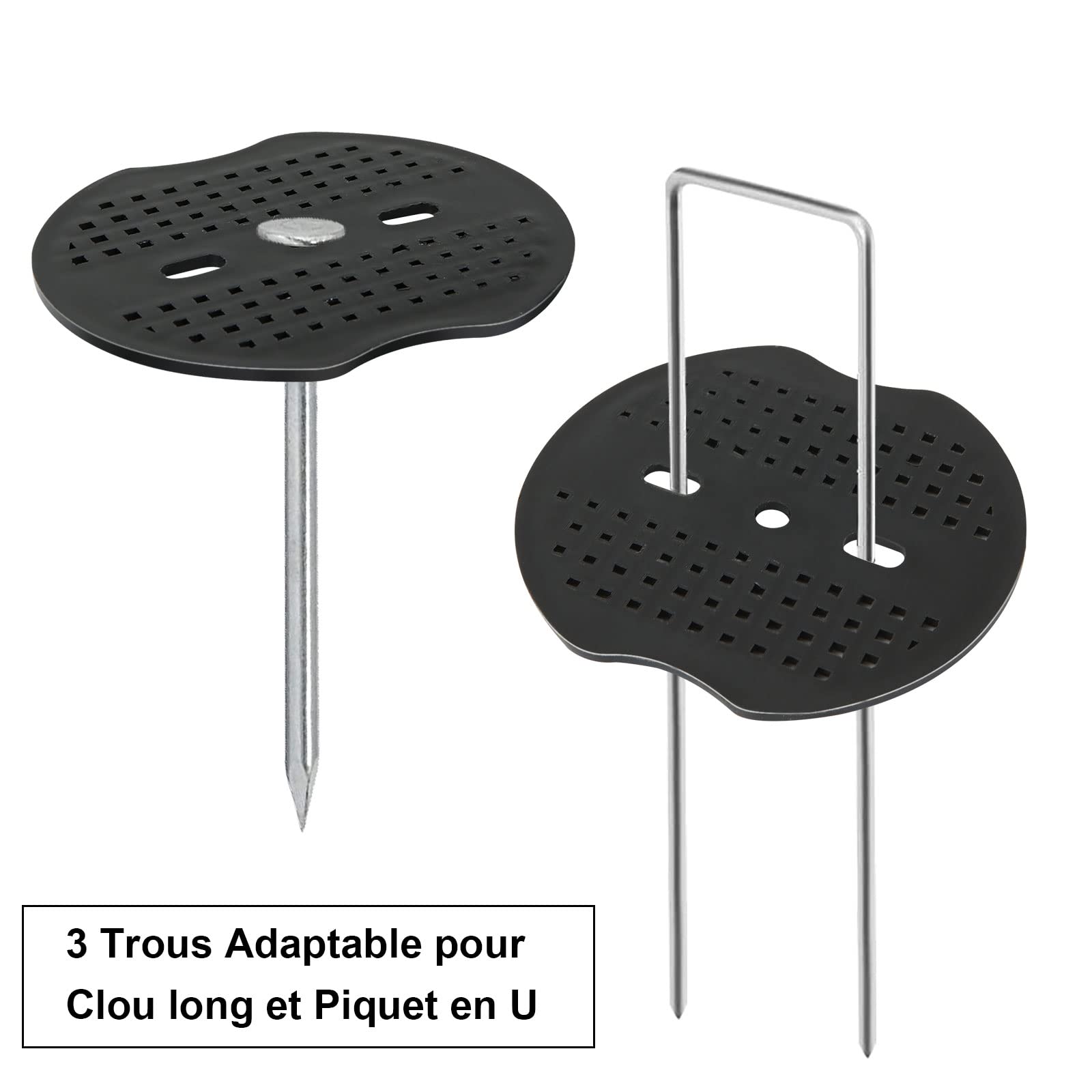 MIVIDE 200pcs Rondelle pour Piquet de Fixation, Joints d'ancrage au Sol en Plastique, 3Trous Rondelle de Fixation pour Ferme, Paillage, Grillage et Filets, Couverture de Gazon, Tente (Noir)