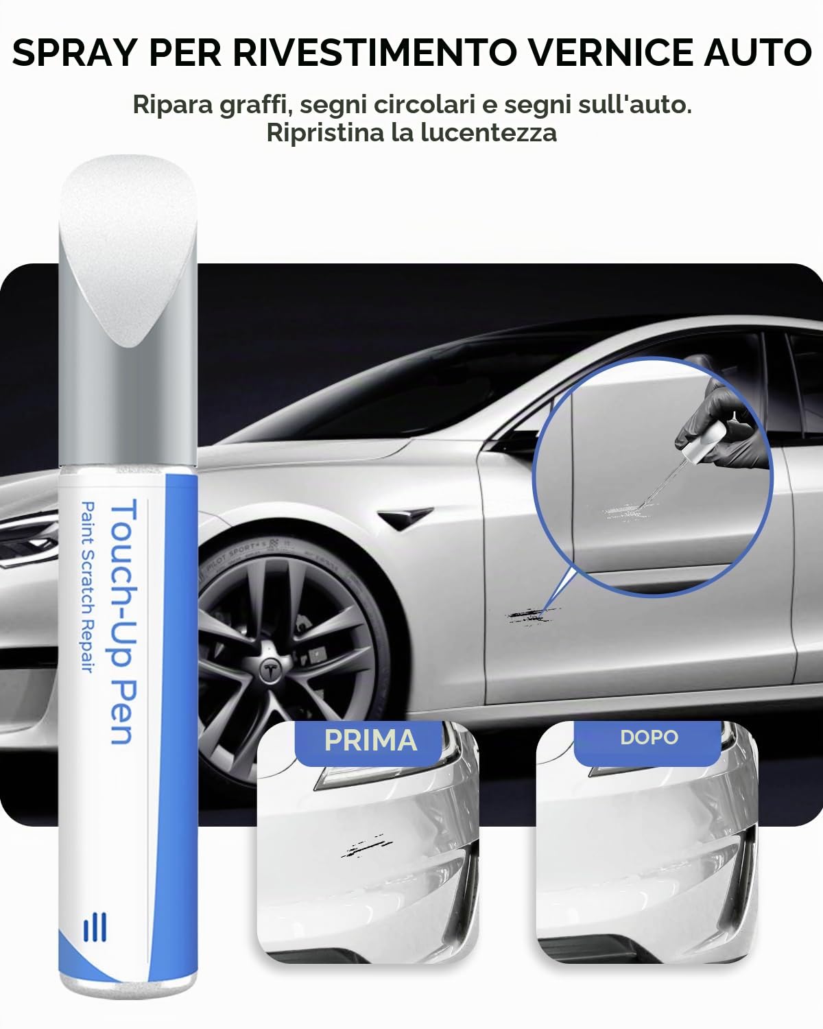 Tesla Penna per vernice Pearl White Riparazione graffi fai-da-te Model 3/Y/S/X