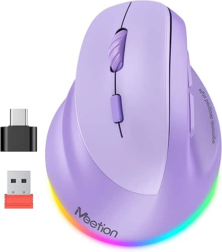 MEETION Left-Handed Mouse, Ergonomic Mouse Wireless Vertical Mouse, RGB Rechargeable