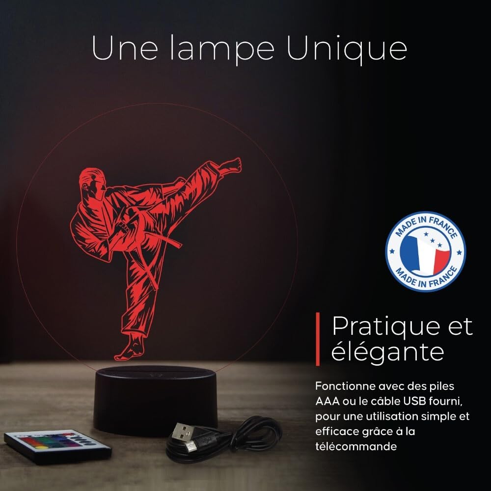 Lampe 3D Commando personnalisable 16 Couleurs 4 Modes Télécommande Veilleuse Décoration Made in France