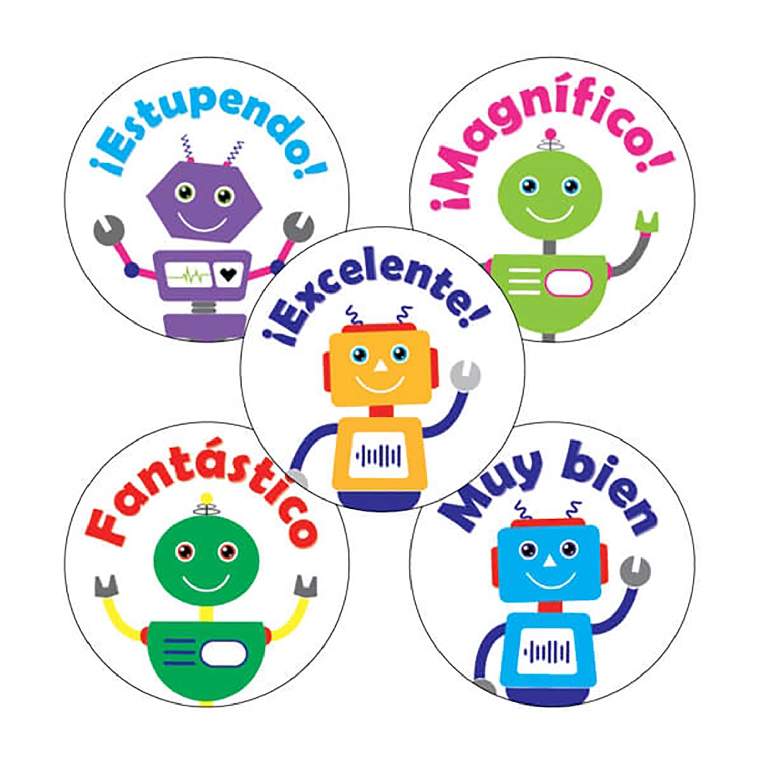 150 Mixed Spanish Language Robot Childrens Pupils School Praise Teachers Reward Stickers 25mm Primary Teaching Services