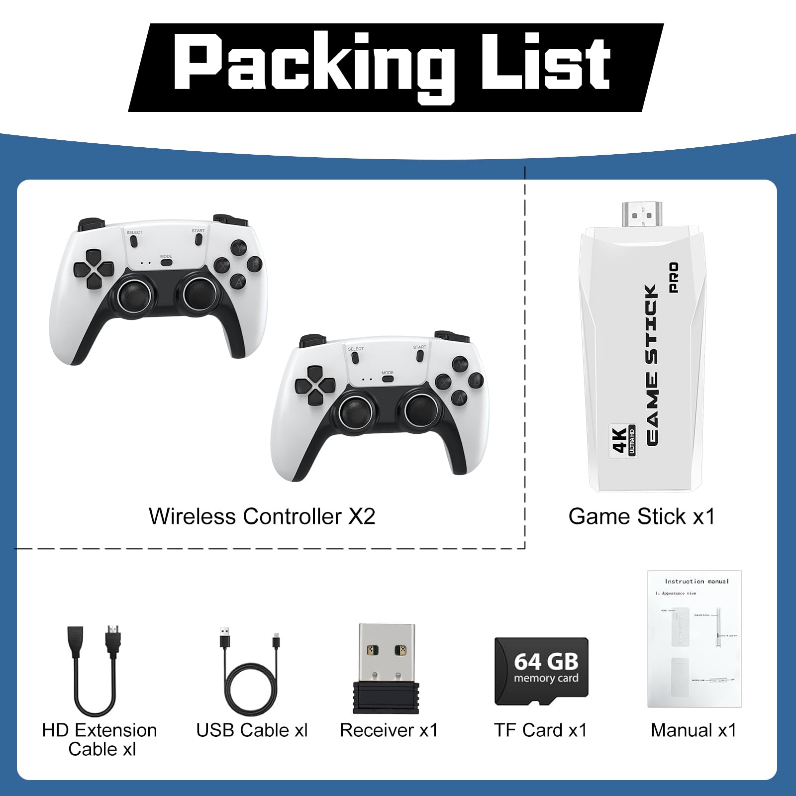 New Retro Game Console, Classic Video Games with 4K HDMI, 20,000+ Games and 23 Emulators, Upgraded Dual 2.4G Wireless Controllers 64GB