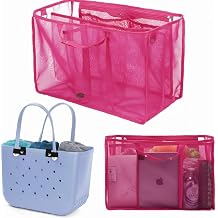 Beach Bag Organizer Insert Compatible with X Large Bogg Bags, Lightweight Mesh Divider Pouch for XL Rubber Tote Bags, Saves Space for Pool, Travel & Family Outings, 18" x 12.2" x 8.3" Rose Red