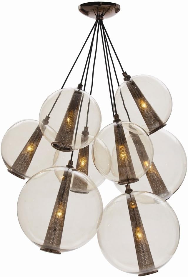 Arteriors DK89901 - Fixed Large Glass Cluster - 8 Light - 10in./14in. Globes - Brown Nickel/Smoke Glass Finish - Caviar Collection