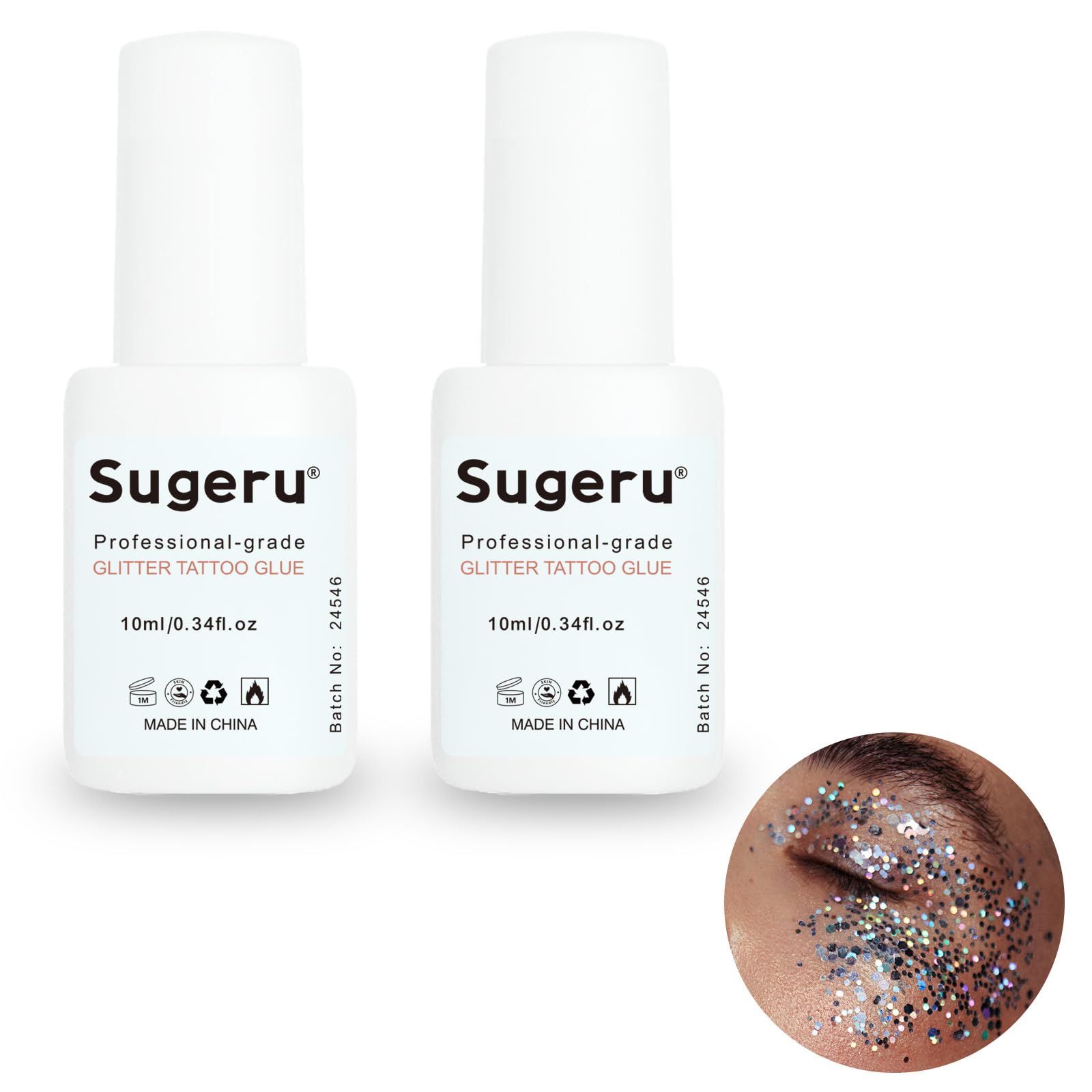 Sugeru 2 Pcs Colla per Glitter Corpo(10ml),Colla per la Pelle per Tatuaggi per Bambini,Colla per Brillantini Viso,Delicato e non Irritante, Adatto per Carnevali, Feste (2PCS - plastica)